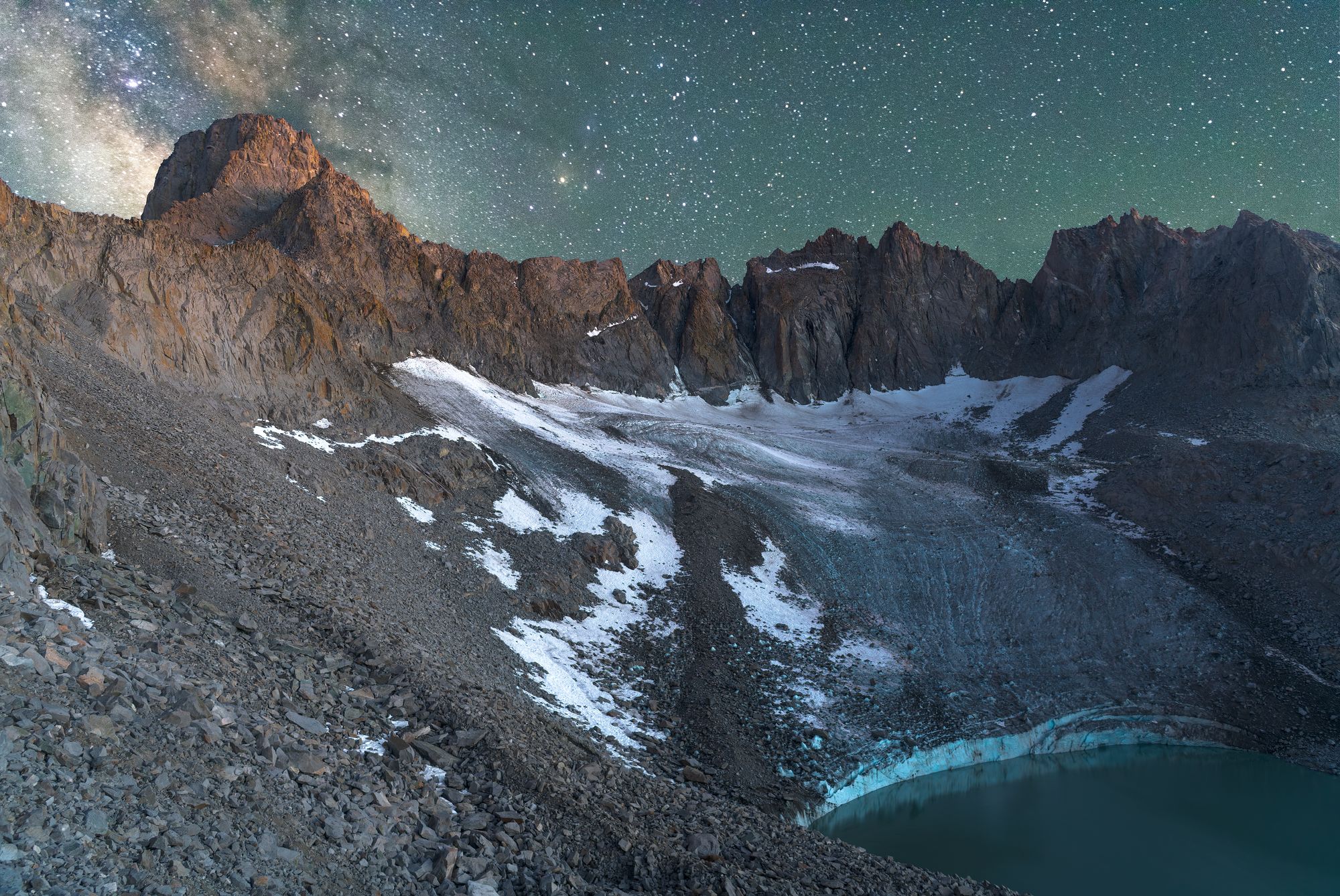 The Palisade Traverse and Glacier under the stars (Sill to the left).